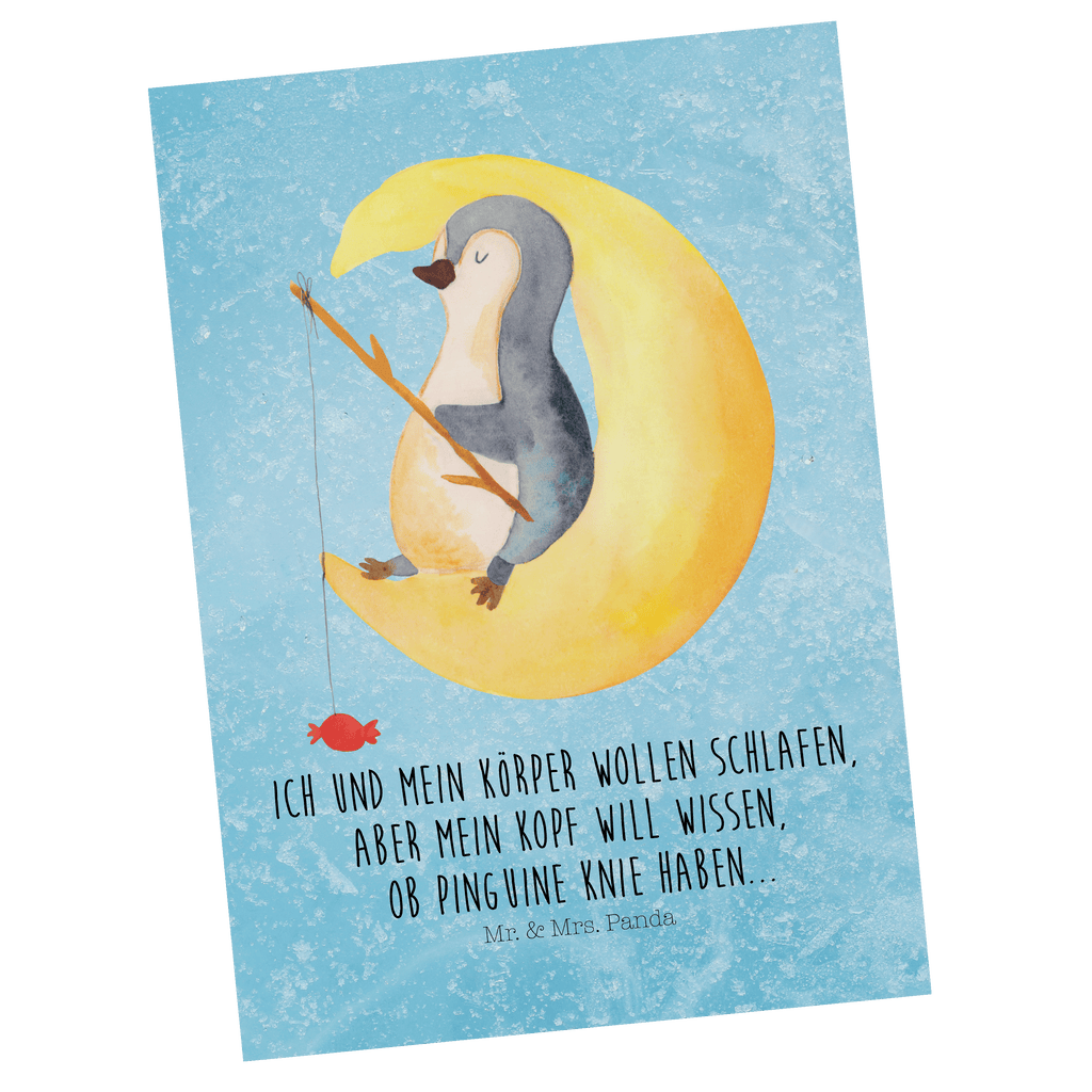 Postkarte Pinguin Mond Geschenkkarte, Grußkarte, Karte, Einladung, Ansichtskarte, Geburtstagskarte, Einladungskarte, Dankeskarte, Pinguin, Pinguine, Spruch, schlafen, Nachtruhe, Einschlafen, Schlafzimmer, Schlafstörungen, Gästezimmer