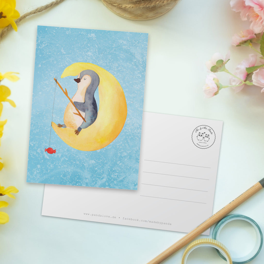 Postkarte Pinguin Mond Geschenkkarte, Grußkarte, Karte, Einladung, Ansichtskarte, Geburtstagskarte, Einladungskarte, Dankeskarte, Pinguin, Pinguine, Spruch, schlafen, Nachtruhe, Einschlafen, Schlafzimmer, Schlafstörungen, Gästezimmer