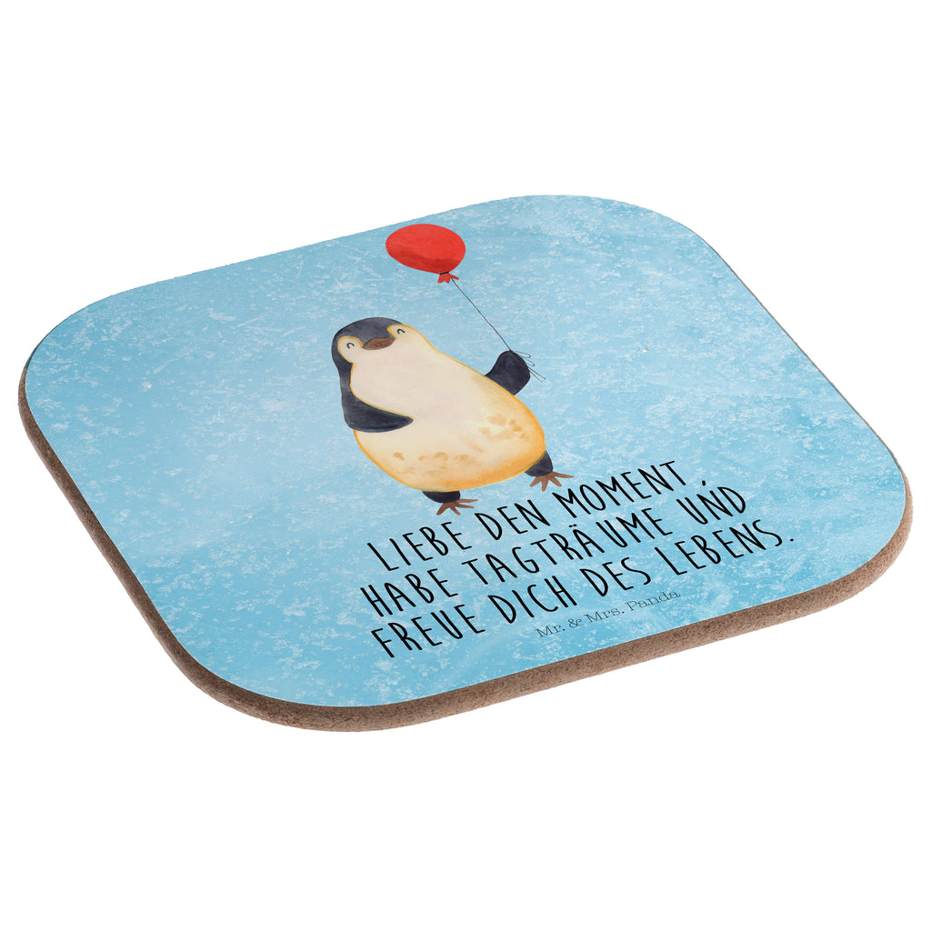 Quadratische Untersetzer Pinguin Luftballon Bierdeckel, Glasuntersetzer, Untersetzer Gläser, Getränkeuntersetzer, Pinguin, Pinguine, Luftballon, Tagträume, Lebenslust, Geschenk Freundin, Geschenkidee, beste Freundin, Motivation, Neustart, neues Leben, Liebe, Glück
