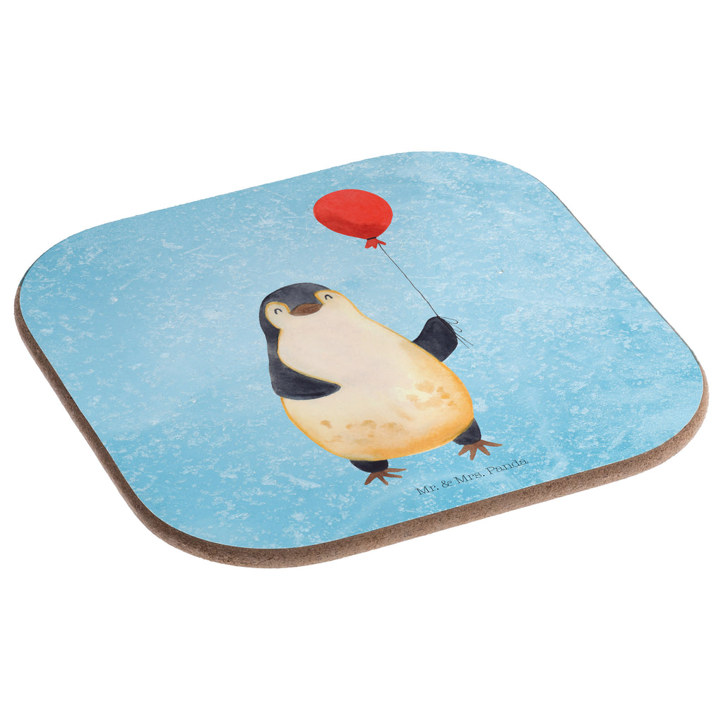 Quadratische Untersetzer Pinguin Luftballon Bierdeckel, Glasuntersetzer, Untersetzer Gläser, Getränkeuntersetzer, Pinguin, Pinguine, Luftballon, Tagträume, Lebenslust, Geschenk Freundin, Geschenkidee, beste Freundin, Motivation, Neustart, neues Leben, Liebe, Glück