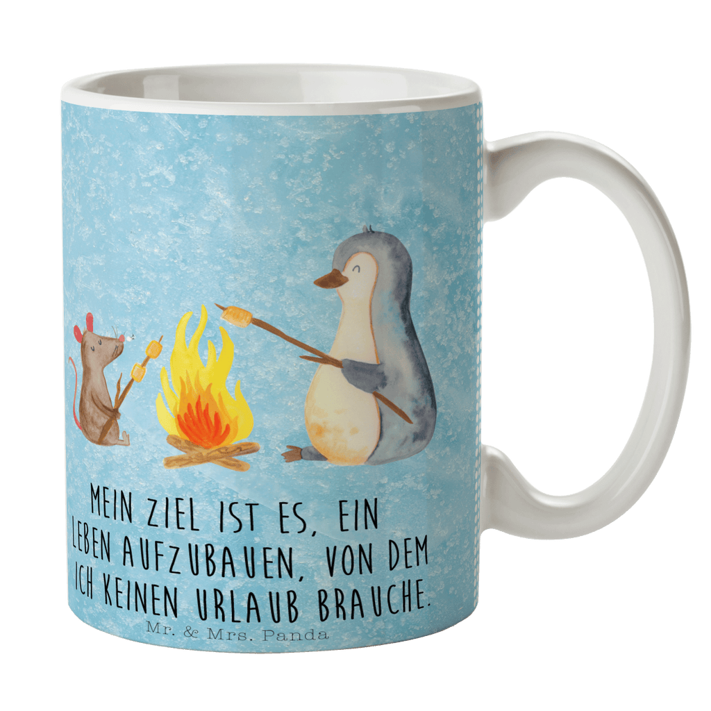 Tasse Pinguin Lagerfeuer Pinguin, Maus, Pinguine, Lagerfeuer, Leben, Arbeit, Job, Motivation, Büro, Büroalltag, Lebensspruch, Lebensmotivation, Neustart, Liebe, grillen, Feuer, Marshmallows Becher, Kaffeetasse, Kaffeebecher, Tee, Frühstück, Büro  Pinguin