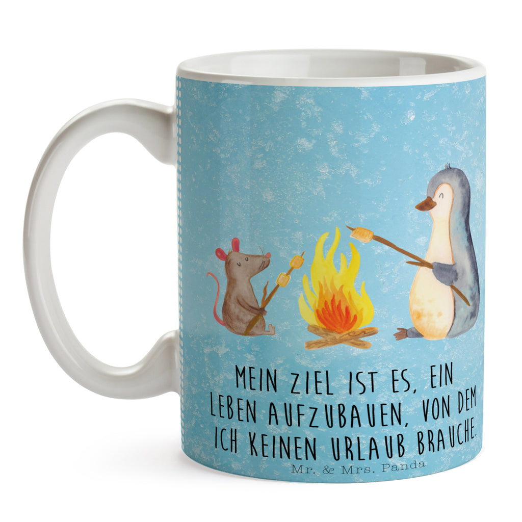 Tasse Pinguin Lagerfeuer Pinguin, Maus, Pinguine, Lagerfeuer, Leben, Arbeit, Job, Motivation, Büro, Büroalltag, Lebensspruch, Lebensmotivation, Neustart, Liebe, grillen, Feuer, Marshmallows Becher, Kaffeetasse, Kaffeebecher, Tee, Frühstück, Büro  Pinguin