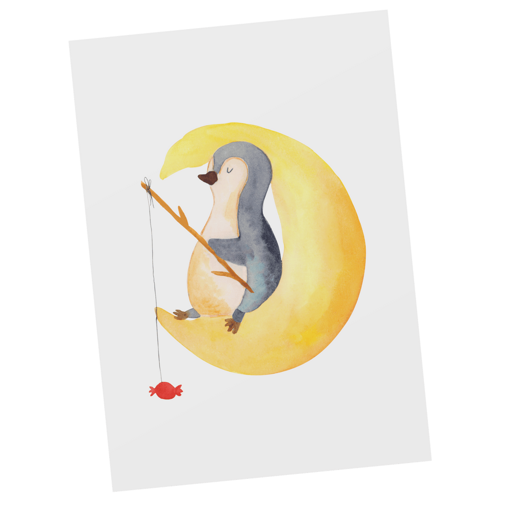 Postkarte Pinguin Mond Geschenkkarte, Grußkarte, Karte, Einladung, Ansichtskarte, Geburtstagskarte, Einladungskarte, Dankeskarte, Pinguin, Pinguine, Spruch, schlafen, Nachtruhe, Einschlafen, Schlafzimmer, Schlafstörungen, Gästezimmer
