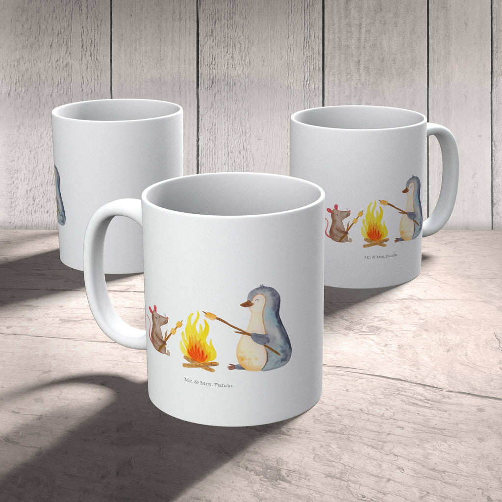 Tasse Pinguin Lagerfeuer Pinguin, Maus, Pinguine, Lagerfeuer, Leben, Arbeit, Job, Motivation, Büro, Büroalltag, Lebensspruch, Lebensmotivation, Neustart, Liebe, grillen, Feuer, Marshmallows Becher, Kaffeetasse, Kaffeebecher, Tee, Frühstück, Büro  Pinguin
