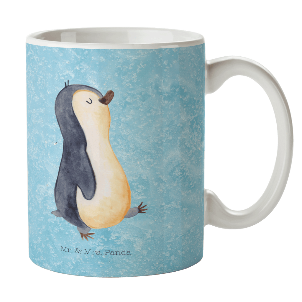 Tasse Pinguin marschierend Pinguin, Pinguine, Frühaufsteher, Langschläfer, Bruder, Schwester, Familie	 Becher, Kaffeetasse, Kaffeebecher, Tee, Frühstück, Büro  Pinguin