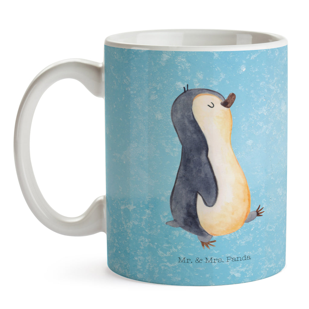 Tasse Pinguin marschierend Pinguin, Pinguine, Frühaufsteher, Langschläfer, Bruder, Schwester, Familie	 Becher, Kaffeetasse, Kaffeebecher, Tee, Frühstück, Büro  Pinguin