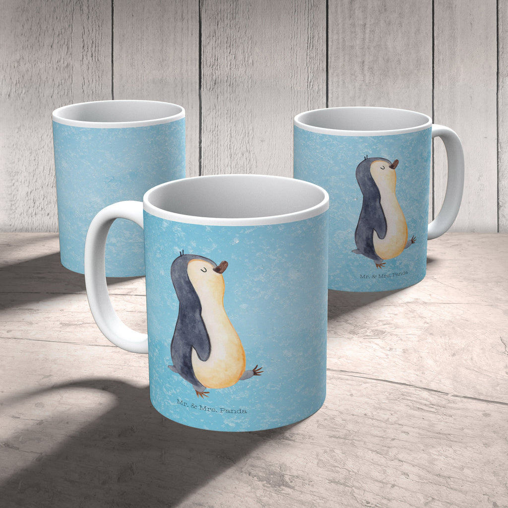 Tasse Pinguin marschierend Pinguin, Pinguine, Frühaufsteher, Langschläfer, Bruder, Schwester, Familie	 Becher, Kaffeetasse, Kaffeebecher, Tee, Frühstück, Büro  Pinguin