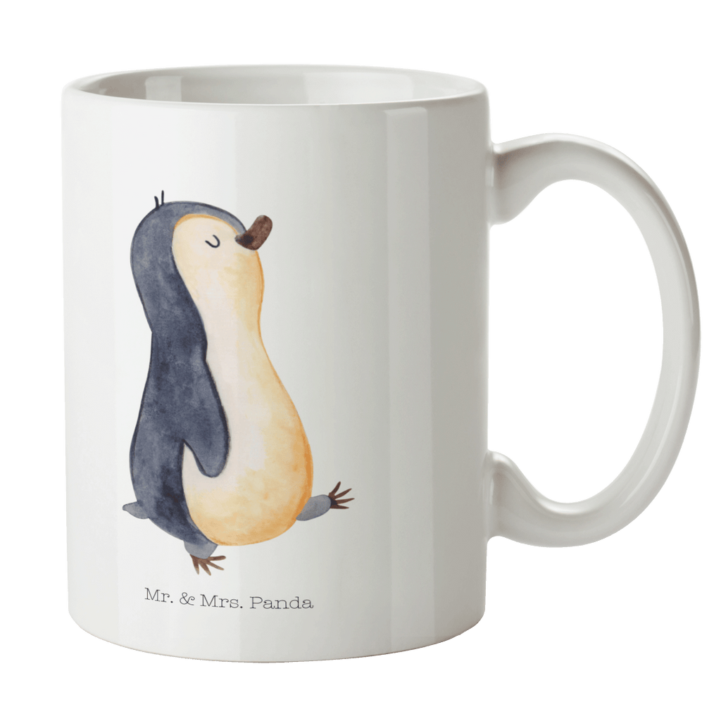 Tasse Pinguin marschierend Pinguin, Pinguine, Frühaufsteher, Langschläfer, Bruder, Schwester, Familie	 Becher, Kaffeetasse, Kaffeebecher, Tee, Frühstück, Büro  Pinguin