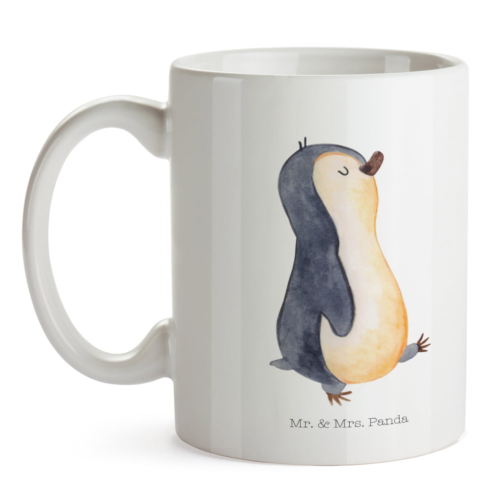 Tasse Pinguin marschierend Pinguin, Pinguine, Frühaufsteher, Langschläfer, Bruder, Schwester, Familie	 Becher, Kaffeetasse, Kaffeebecher, Tee, Frühstück, Büro  Pinguin