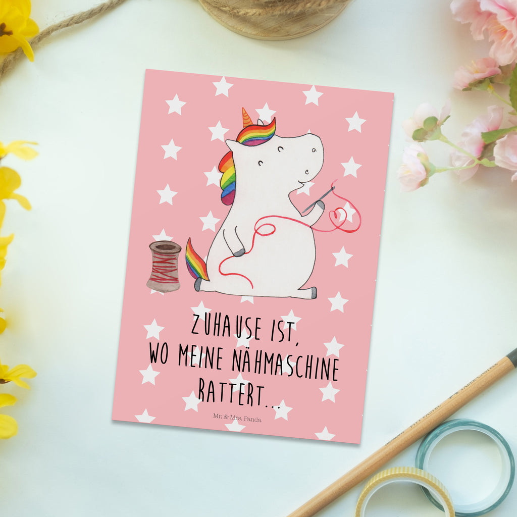 Postkarte Einhorn Näherin Geschenkkarte, Grußkarte, Karte, Einladung, Ansichtskarte, Geburtstagskarte, Einladungskarte, Dankeskarte, Einhorn, Einhörner, Einhorn Deko, Pegasus, Unicorn, Näherin, nähen, Mädchen, Freundin, Häkeln, Stricken, basteln, Nähzimmer