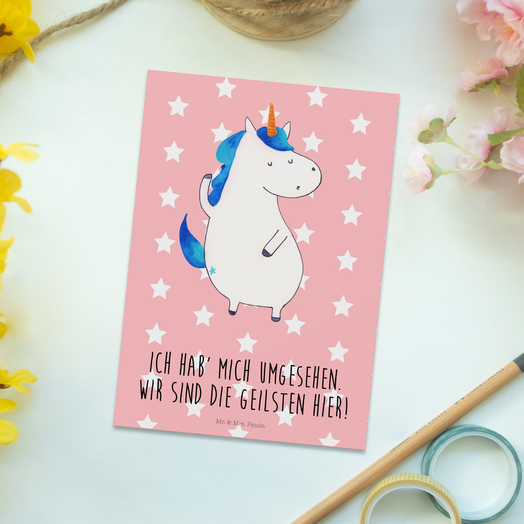 Postkarte Einhorn Mann Geschenkkarte, Grußkarte, Karte, Einladung, Ansichtskarte, Geburtstagskarte, Einladungskarte, Dankeskarte, Einhorn, Einhörner, Einhorn Deko, Pegasus, Unicorn, cool, Mann, Freundin, Familie, bester Freund, BFF, Party, hübsch, beste