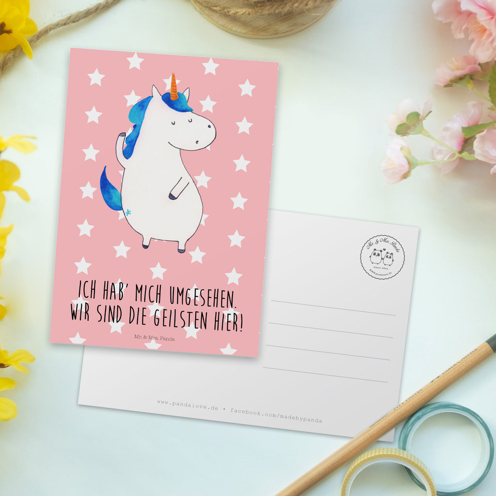 Postkarte Einhorn Mann Geschenkkarte, Grußkarte, Karte, Einladung, Ansichtskarte, Geburtstagskarte, Einladungskarte, Dankeskarte, Einhorn, Einhörner, Einhorn Deko, Pegasus, Unicorn, cool, Mann, Freundin, Familie, bester Freund, BFF, Party, hübsch, beste