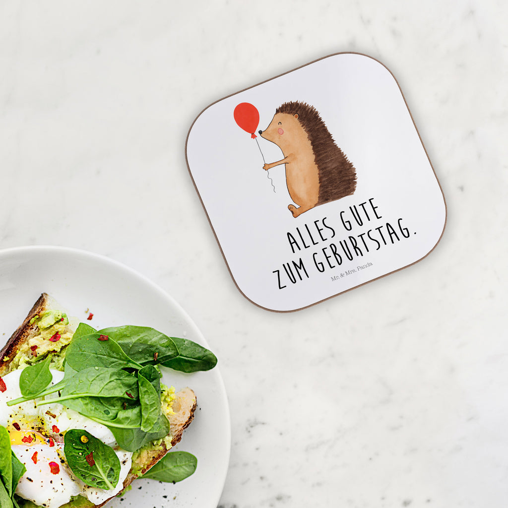 Quadratische Untersetzer Igel mit Luftballon Bierdeckel, Glasuntersetzer, Untersetzer Gläser, Getränkeuntersetzer, Tiermotive, Gute Laune, lustige Sprüche, Tiere, Igel, Geburtstag, Herzlichen Glückwunsch, Glückwunsch, Geburtstagskind, Ballon, Happy Birthday