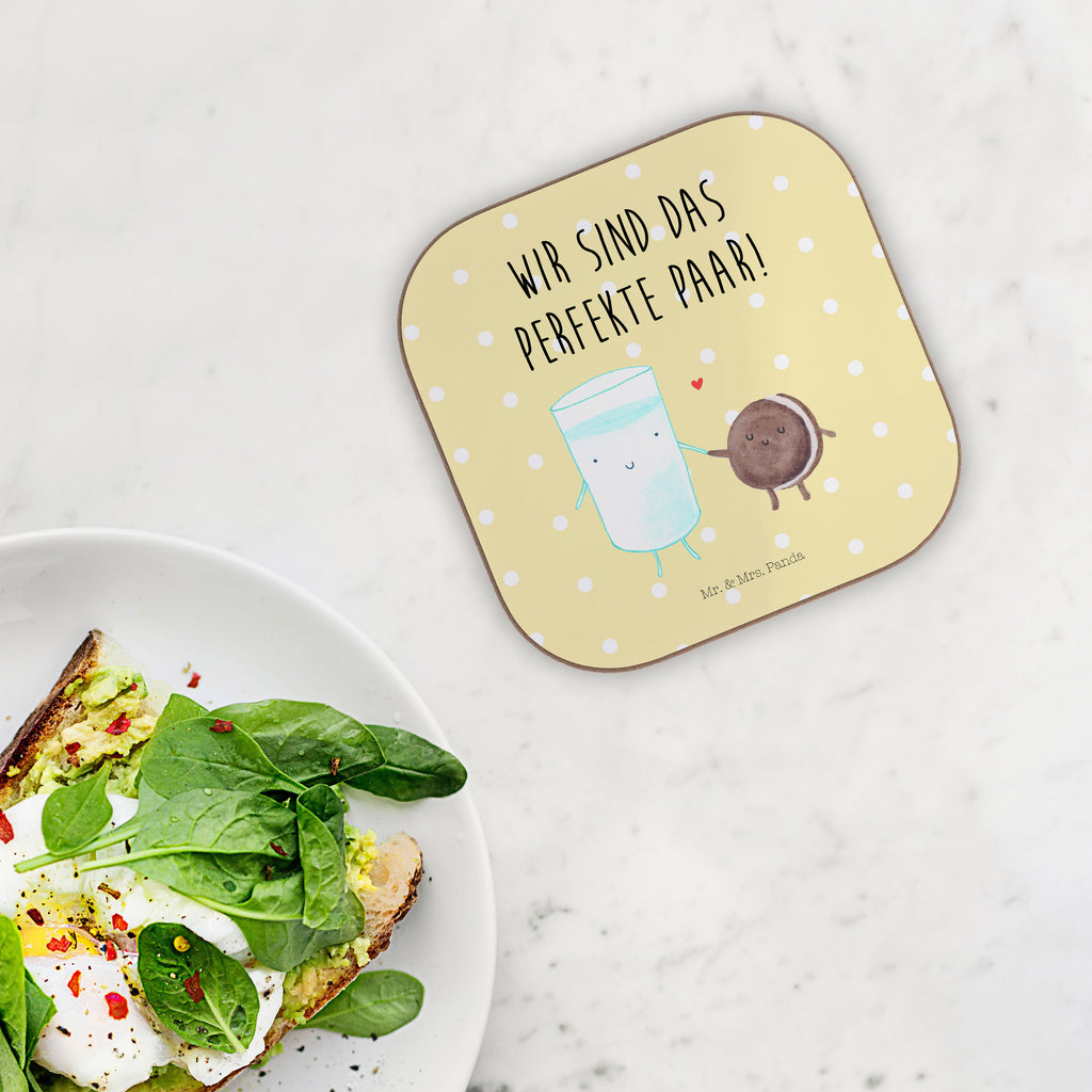 Quadratische Untersetzer Milch & Keks Bierdeckel, Glasuntersetzer, Untersetzer Gläser, Getränkeuntersetzer, Tiermotive, Gute Laune, lustige Sprüche, Tiere, Milk, Cookie, Milch, Keks, Kekse, Kaffee, Einladung Frühstück, Motiv süß, romantisch, perfektes Paar