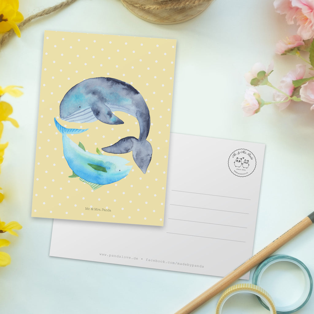 Postkarte Walfisch & Thunfisch Geschenkkarte, Grußkarte, Karte, Einladung, Ansichtskarte, Geburtstagskarte, Einladungskarte, Dankeskarte, Tiermotive, Gute Laune, lustige Sprüche, Tiere, Wal, Wahl, Tunfisch, Wortwitz lustig, Spruch lustig, Flachwitz, Witz, Spruch des Tages, Flachwitz Geschenk
