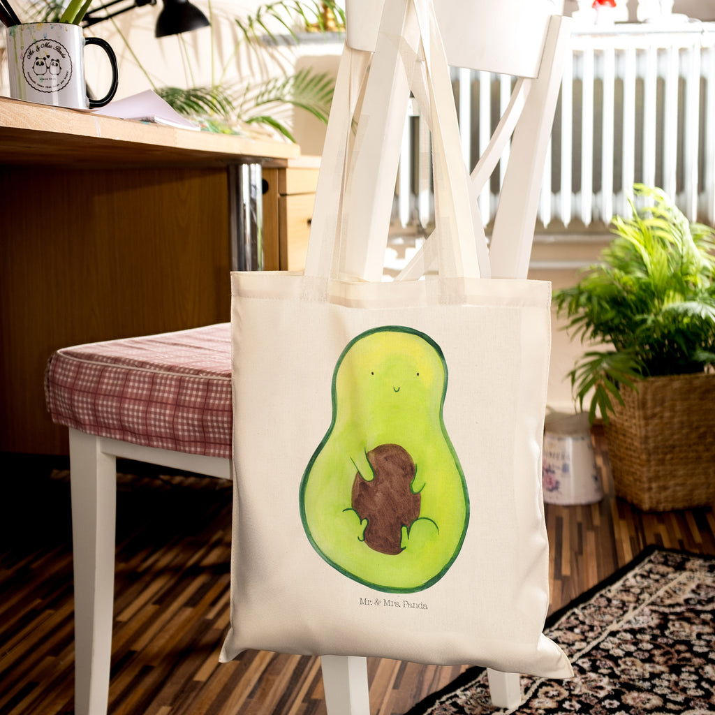 Tragetasche Avocado mit Kern Beuteltasche, Beutel, Einkaufstasche, Jutebeutel, Stoffbeutel, Avocado, Veggie, Vegan, Gesund, Avokado, Avocadokern, Kern, Pflanze, Spruch Leben