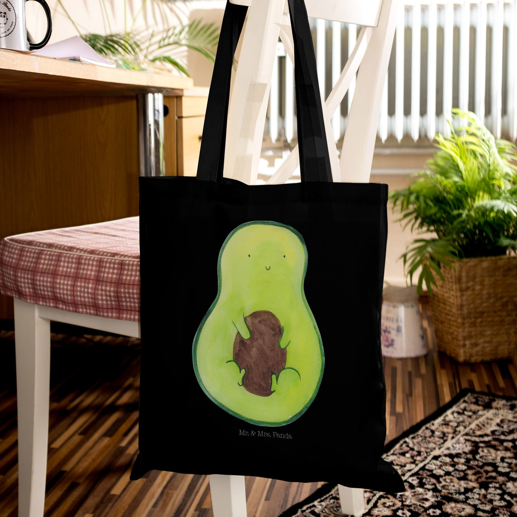 Tragetasche Avocado mit Kern Beuteltasche, Beutel, Einkaufstasche, Jutebeutel, Stoffbeutel, Avocado, Veggie, Vegan, Gesund, Avokado, Avocadokern, Kern, Pflanze, Spruch Leben