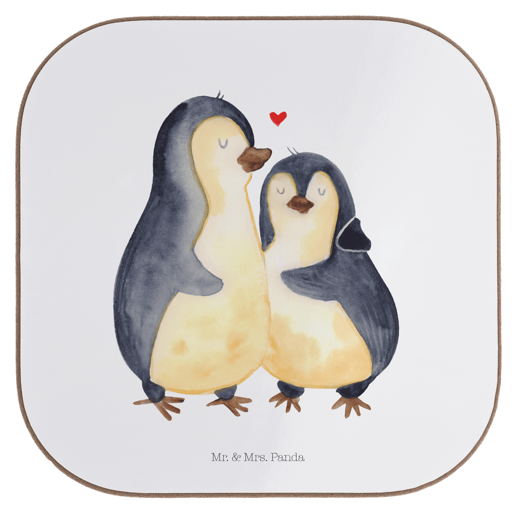 Quadratische Untersetzer Pinguin umarmend Bierdeckel, Glasuntersetzer, Untersetzer Gläser, Getränkeuntersetzer, Pinguin, Liebe, Liebespaar, Liebesbeweis, Liebesgeschenk, Verlobung, Jahrestag, Hochzeitstag, Hochzeit, Hochzeitsgeschenk