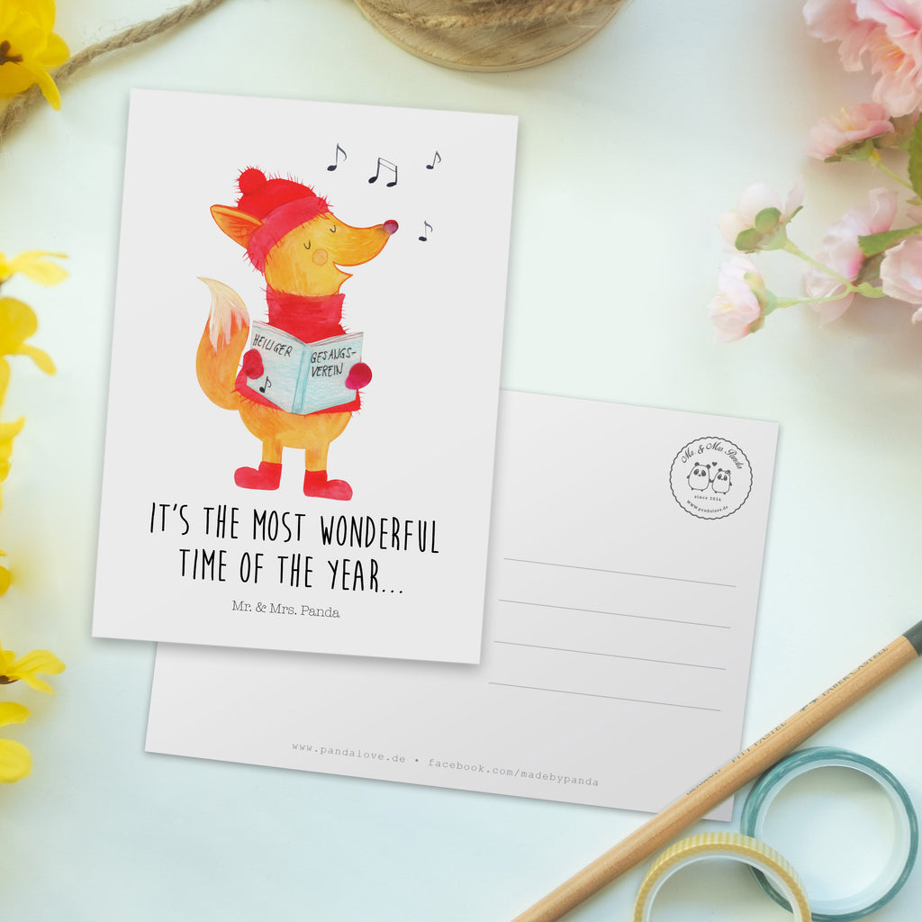 Postkarte Fuchs Sänger Geschenkkarte, Grußkarte, Karte, Einladung, Ansichtskarte, Geburtstagskarte, Einladungskarte, Dankeskarte, Winter, Weihnachten, Weihnachtsdeko, Nikolaus, Advent, Heiligabend, Wintermotiv, Fuchs, Füchse, Sänger, Geschenk Sänger, Singen, Weihnachtslieder