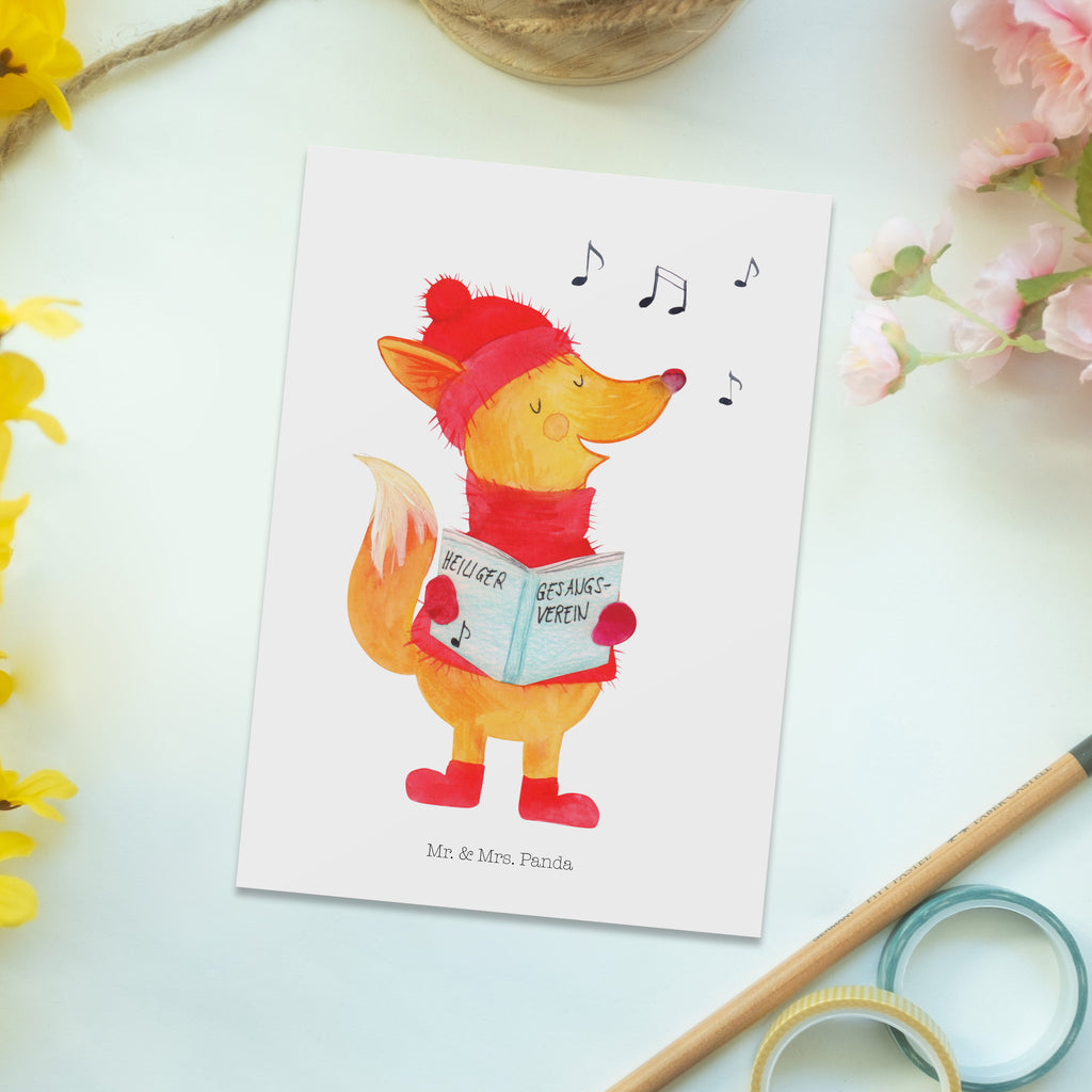 Postkarte Fuchs Sänger Geschenkkarte, Grußkarte, Karte, Einladung, Ansichtskarte, Geburtstagskarte, Einladungskarte, Dankeskarte, Winter, Weihnachten, Weihnachtsdeko, Nikolaus, Advent, Heiligabend, Wintermotiv, Fuchs, Füchse, Sänger, Geschenk Sänger, Singen, Weihnachtslieder