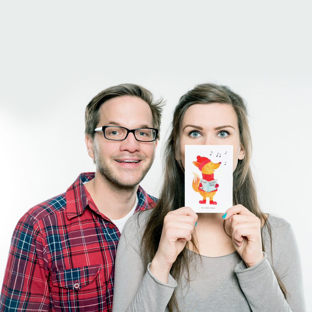 Postkarte Fuchs Sänger Geschenkkarte, Grußkarte, Karte, Einladung, Ansichtskarte, Geburtstagskarte, Einladungskarte, Dankeskarte, Winter, Weihnachten, Weihnachtsdeko, Nikolaus, Advent, Heiligabend, Wintermotiv, Fuchs, Füchse, Sänger, Geschenk Sänger, Singen, Weihnachtslieder