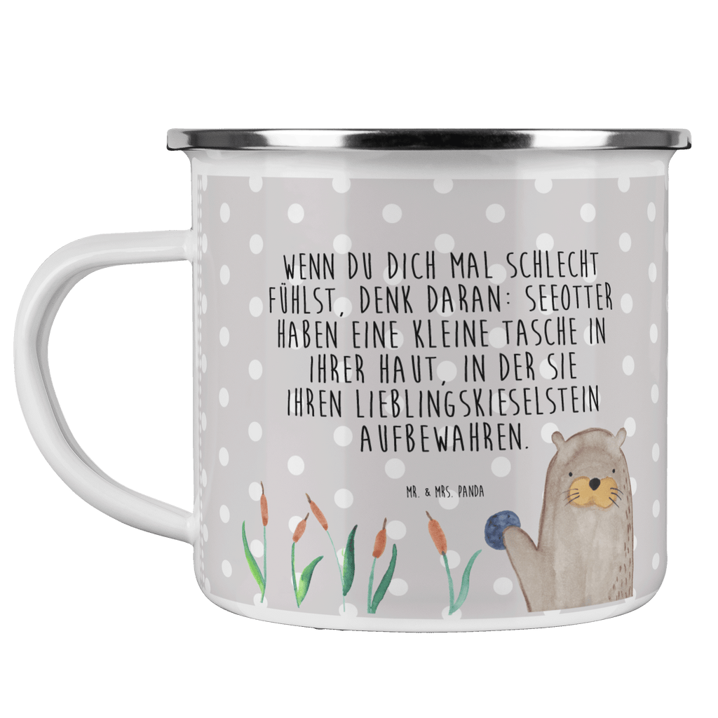 Camping Emaille Tasse Otter mit Stein Campingtasse, Trinkbecher, Metalltasse, Outdoor Tasse, Emaille Trinkbecher, Blechtasse Outdoor, Emaille Campingbecher, Edelstahl Trinkbecher, Metalltasse für Camping, Kaffee Blechtasse, Camping Tasse Metall, Otter, Fischotter, Seeotter, Otter Seeotter See Otter