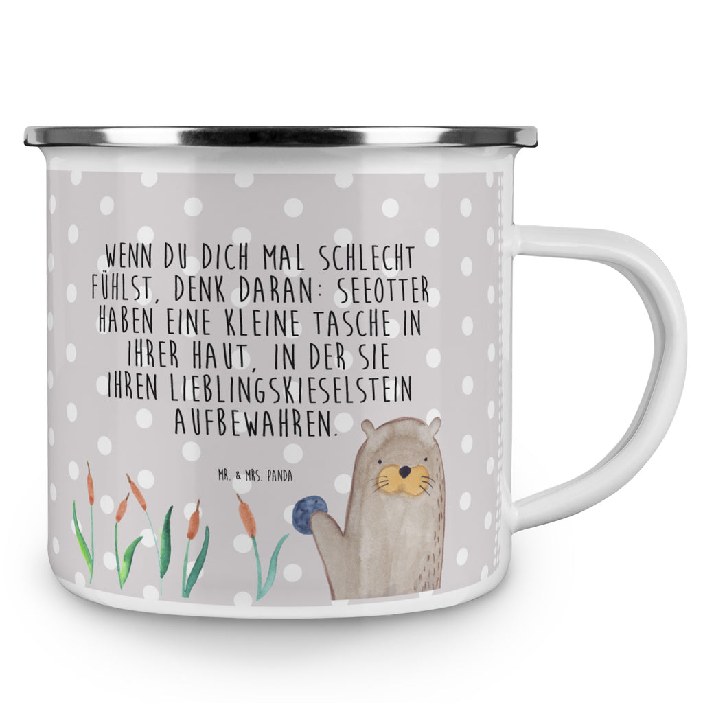 Camping Emaille Tasse Otter mit Stein Campingtasse, Trinkbecher, Metalltasse, Outdoor Tasse, Emaille Trinkbecher, Blechtasse Outdoor, Emaille Campingbecher, Edelstahl Trinkbecher, Metalltasse für Camping, Kaffee Blechtasse, Camping Tasse Metall, Otter, Fischotter, Seeotter, Otter Seeotter See Otter