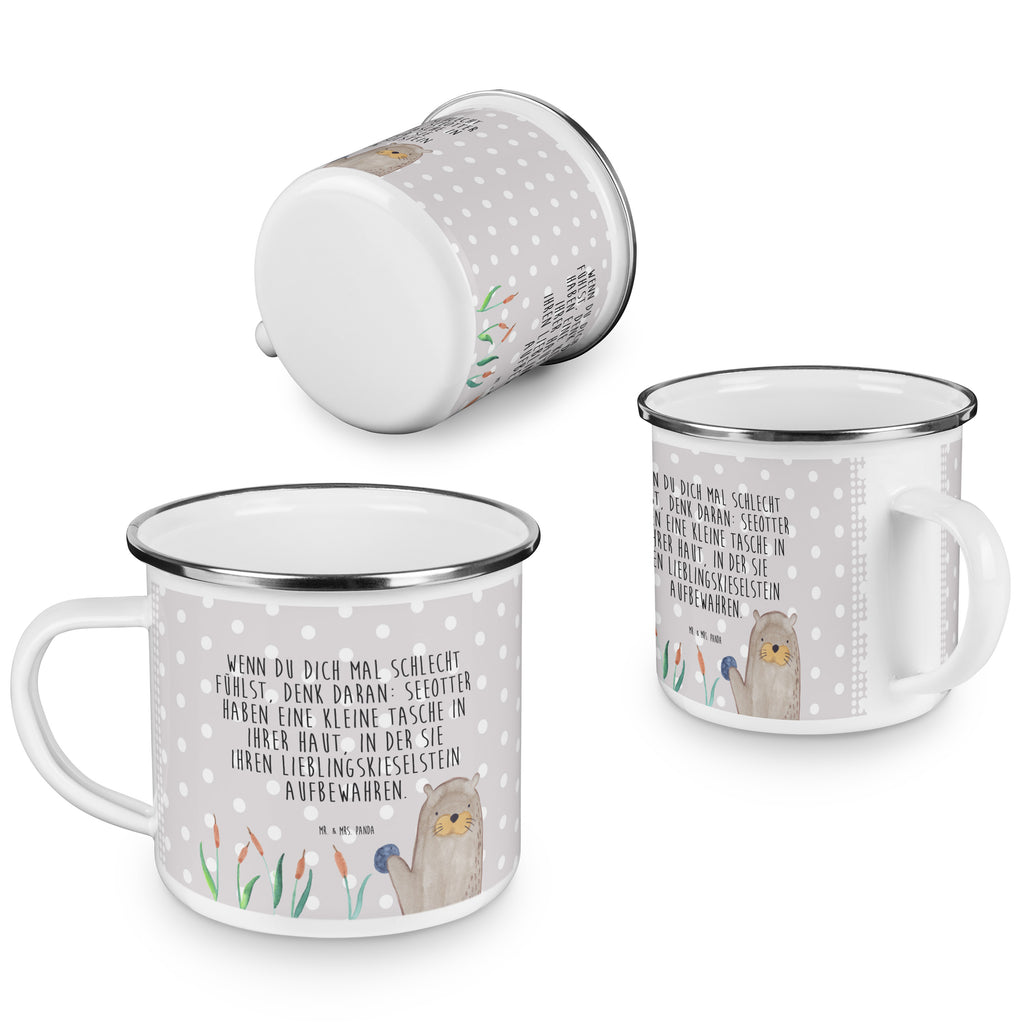 Camping Emaille Tasse Otter mit Stein Campingtasse, Trinkbecher, Metalltasse, Outdoor Tasse, Emaille Trinkbecher, Blechtasse Outdoor, Emaille Campingbecher, Edelstahl Trinkbecher, Metalltasse für Camping, Kaffee Blechtasse, Camping Tasse Metall, Otter, Fischotter, Seeotter, Otter Seeotter See Otter