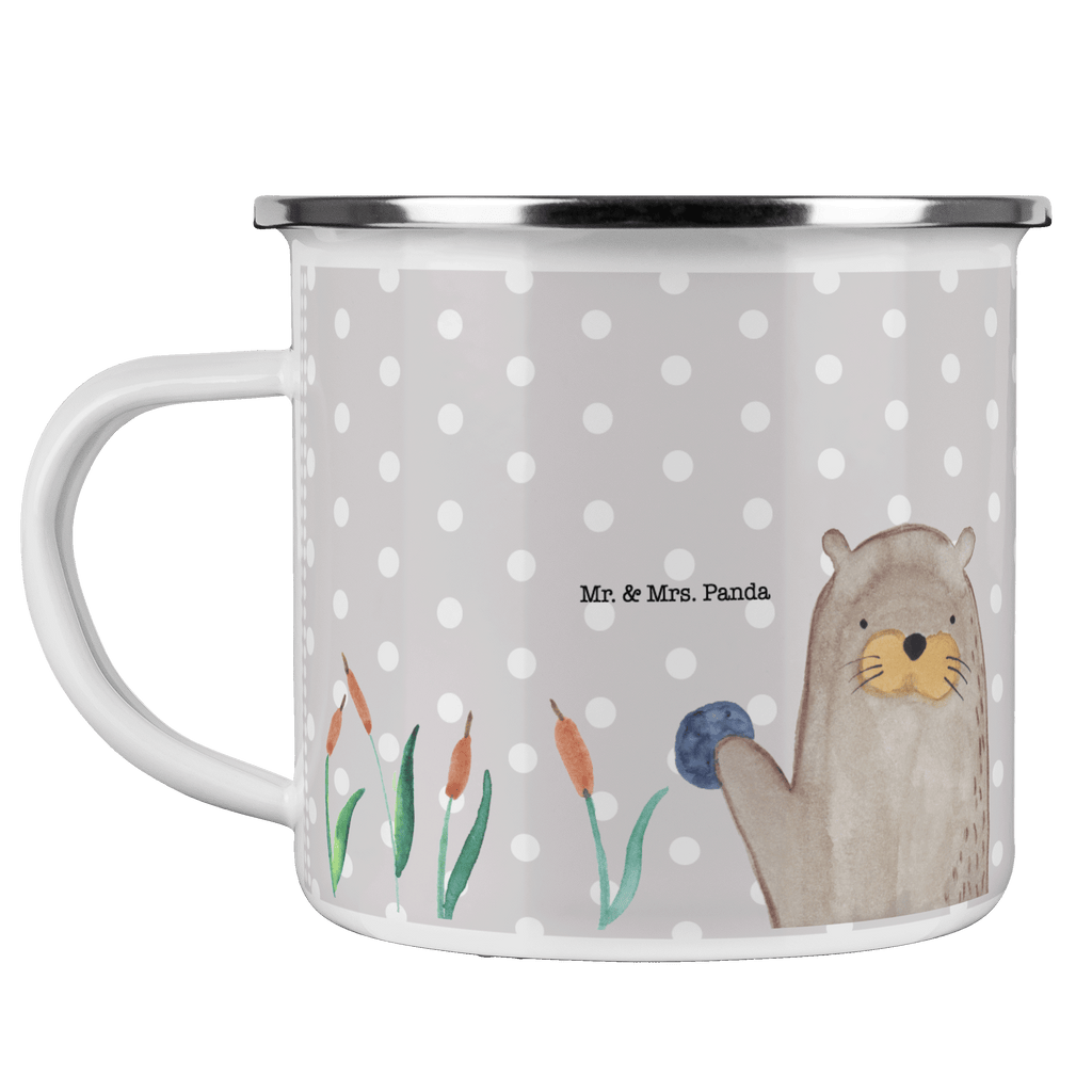 Camping Emaille Tasse Otter mit Stein Campingtasse, Trinkbecher, Metalltasse, Outdoor Tasse, Emaille Trinkbecher, Blechtasse Outdoor, Emaille Campingbecher, Edelstahl Trinkbecher, Metalltasse für Camping, Kaffee Blechtasse, Camping Tasse Metall, Otter, Fischotter, Seeotter, Otter Seeotter See Otter
