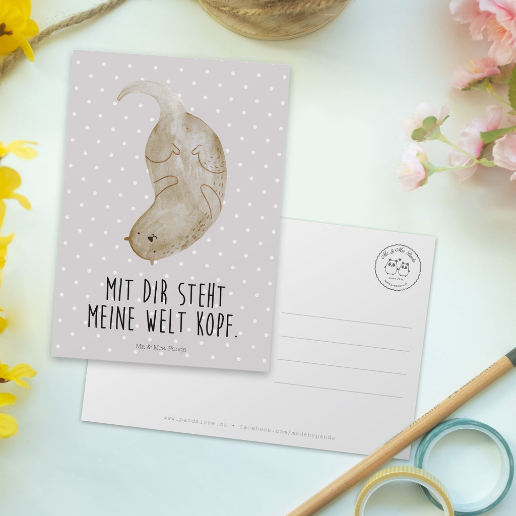 Postkarte Otter kopfüber Geschenkkarte, Grußkarte, Karte, Einladung, Ansichtskarte, Geburtstagskarte, Einladungskarte, Dankeskarte, Otter, Fischotter, Seeotter, Otter Seeotter See Otter