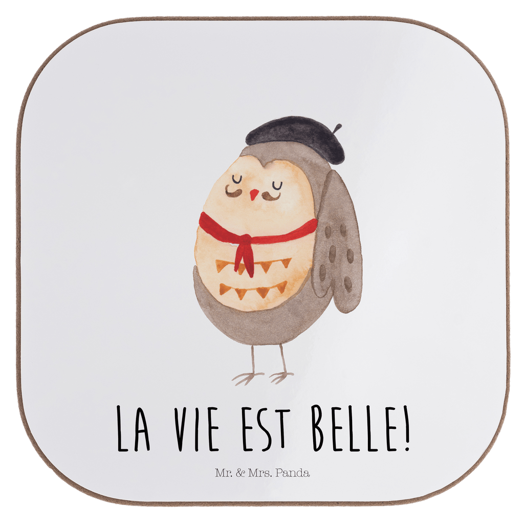 Quadratische Untersetzer Eule Französisch Bierdeckel, Glasuntersetzer, Untersetzer Gläser, Getränkeuntersetzer, Eule, Eulen, Eule Deko, Owl, hibou, La vie est belle, das Leben ist schön, Spruch schön, Spruch Französisch, Frankreich