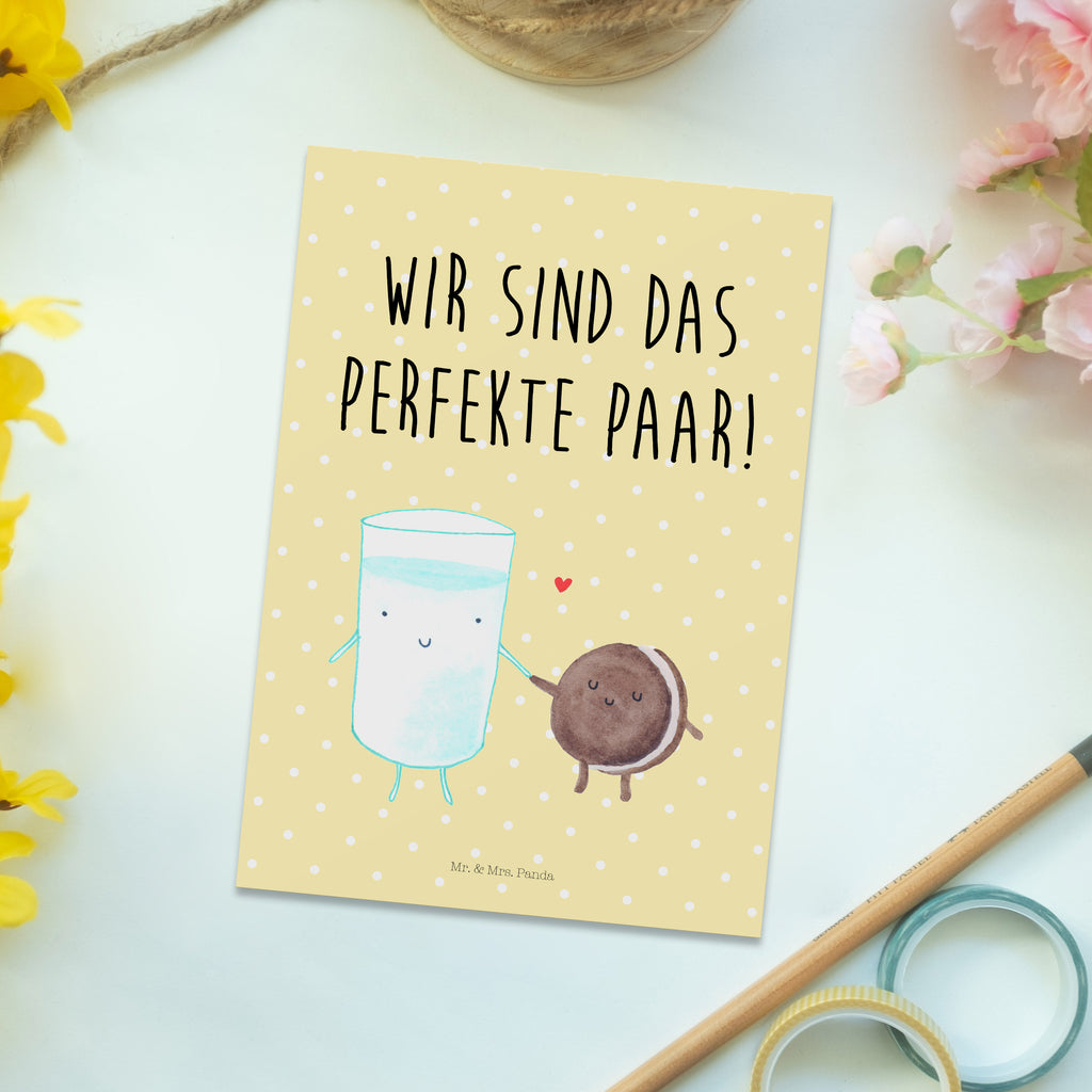 Postkarte Milch & Keks Geschenkkarte, Grußkarte, Karte, Einladung, Ansichtskarte, Geburtstagskarte, Einladungskarte, Dankeskarte, Tiermotive, Gute Laune, lustige Sprüche, Tiere, Milk, Cookie, Milch, Keks, Kekse, Kaffee, Einladung Frühstück, Motiv süß, romantisch, perfektes Paar