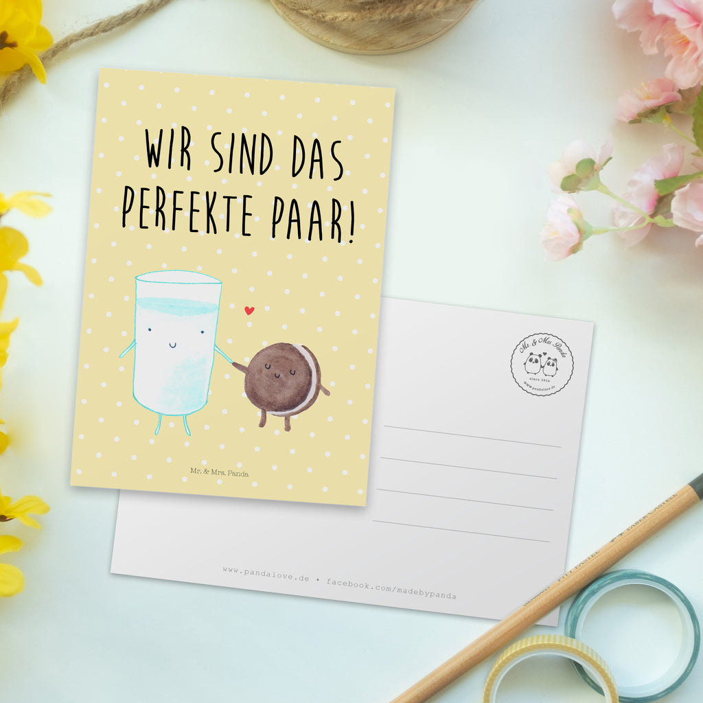 Postkarte Milch & Keks Geschenkkarte, Grußkarte, Karte, Einladung, Ansichtskarte, Geburtstagskarte, Einladungskarte, Dankeskarte, Tiermotive, Gute Laune, lustige Sprüche, Tiere, Milk, Cookie, Milch, Keks, Kekse, Kaffee, Einladung Frühstück, Motiv süß, romantisch, perfektes Paar