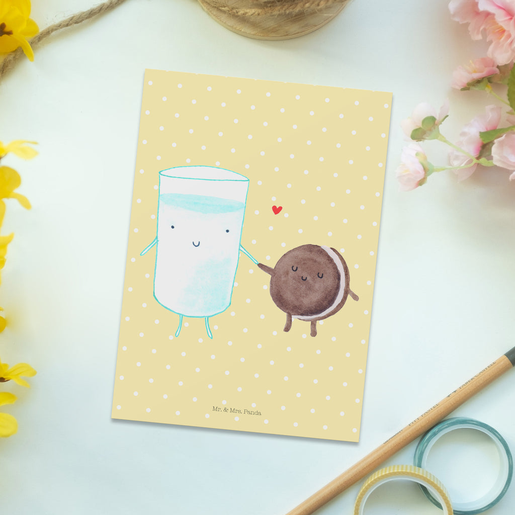 Postkarte Milch & Keks Geschenkkarte, Grußkarte, Karte, Einladung, Ansichtskarte, Geburtstagskarte, Einladungskarte, Dankeskarte, Tiermotive, Gute Laune, lustige Sprüche, Tiere, Milk, Cookie, Milch, Keks, Kekse, Kaffee, Einladung Frühstück, Motiv süß, romantisch, perfektes Paar