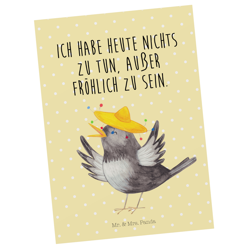 Postkarte Rabe mit Sombrero Geschenkkarte, Grußkarte, Karte, Einladung, Ansichtskarte, Geburtstagskarte, Einladungskarte, Dankeskarte, Tiermotive, Gute Laune, lustige Sprüche, Tiere, Rabe, Vogel, Vögel, Spruch positiv, fröhlich sein, glücklich sein, Glück Spruch, froh, Elster, Motivation