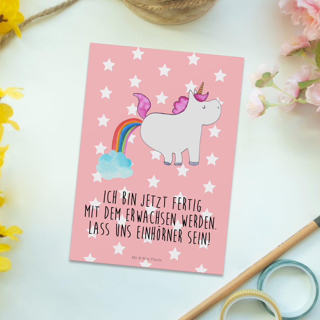 Postkarte Einhorn Pupsend Geschenkkarte, Grußkarte, Karte, Einladung, Ansichtskarte, Geburtstagskarte, Einladungskarte, Dankeskarte, Einhorn, Einhörner, Einhorn Deko, Pegasus, Unicorn, Pups, Regenbogen, Glitzer, Einhornpower, Erwachsenwerden, Spaß, lustig, Freundin