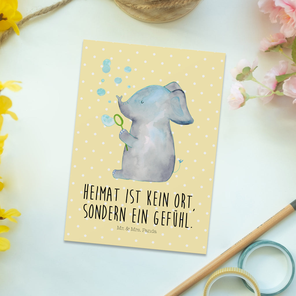 Postkarte Elefant Seifenblasen Geschenkkarte, Grußkarte, Karte, Einladung, Ansichtskarte, Geburtstagskarte, Einladungskarte, Dankeskarte, Tiermotive, Gute Laune, lustige Sprüche, Tiere, Elefant, Elefanten, Dickhäter, Rüsseltier, Seifenblasen, Liebe, Heimat, Gefühl. Daheim, Liebesbeweis, Liebesspruch