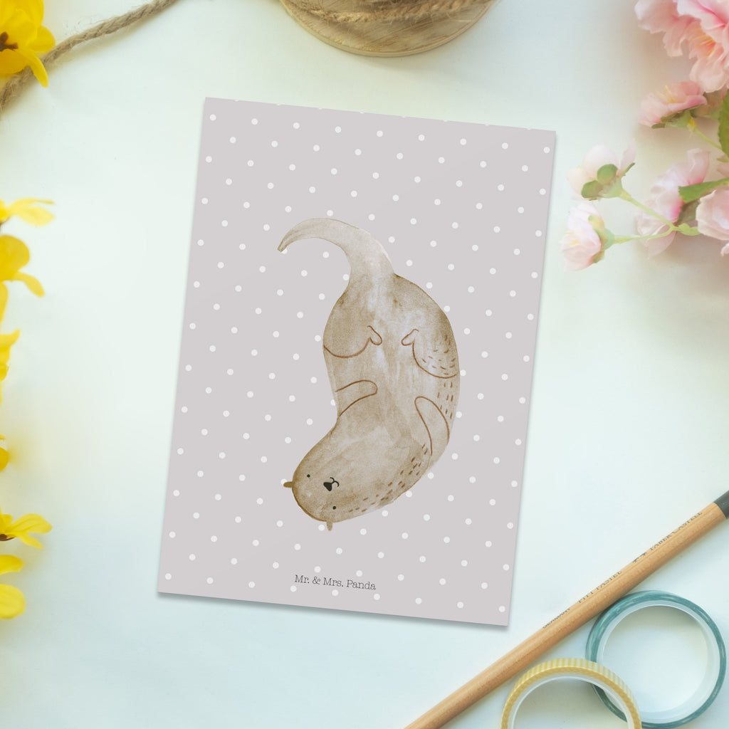 Postkarte Otter kopfüber Geschenkkarte, Grußkarte, Karte, Einladung, Ansichtskarte, Geburtstagskarte, Einladungskarte, Dankeskarte, Otter, Fischotter, Seeotter, Otter Seeotter See Otter