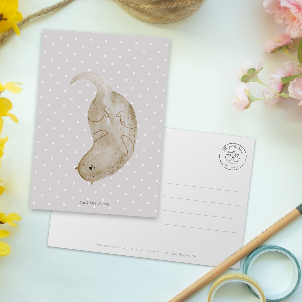 Postkarte Otter kopfüber Geschenkkarte, Grußkarte, Karte, Einladung, Ansichtskarte, Geburtstagskarte, Einladungskarte, Dankeskarte, Otter, Fischotter, Seeotter, Otter Seeotter See Otter
