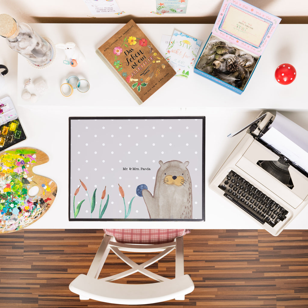 Schreibtischunterlage Otter mit Stein Schreibunterlage, Schreibtischauflage, Bürobedarf, Büroartikel, Schreibwaren, Schreibtisch Unterlagen, Schreibtischunterlage Groß, Otter, Fischotter, Seeotter, Otter Seeotter See Otter