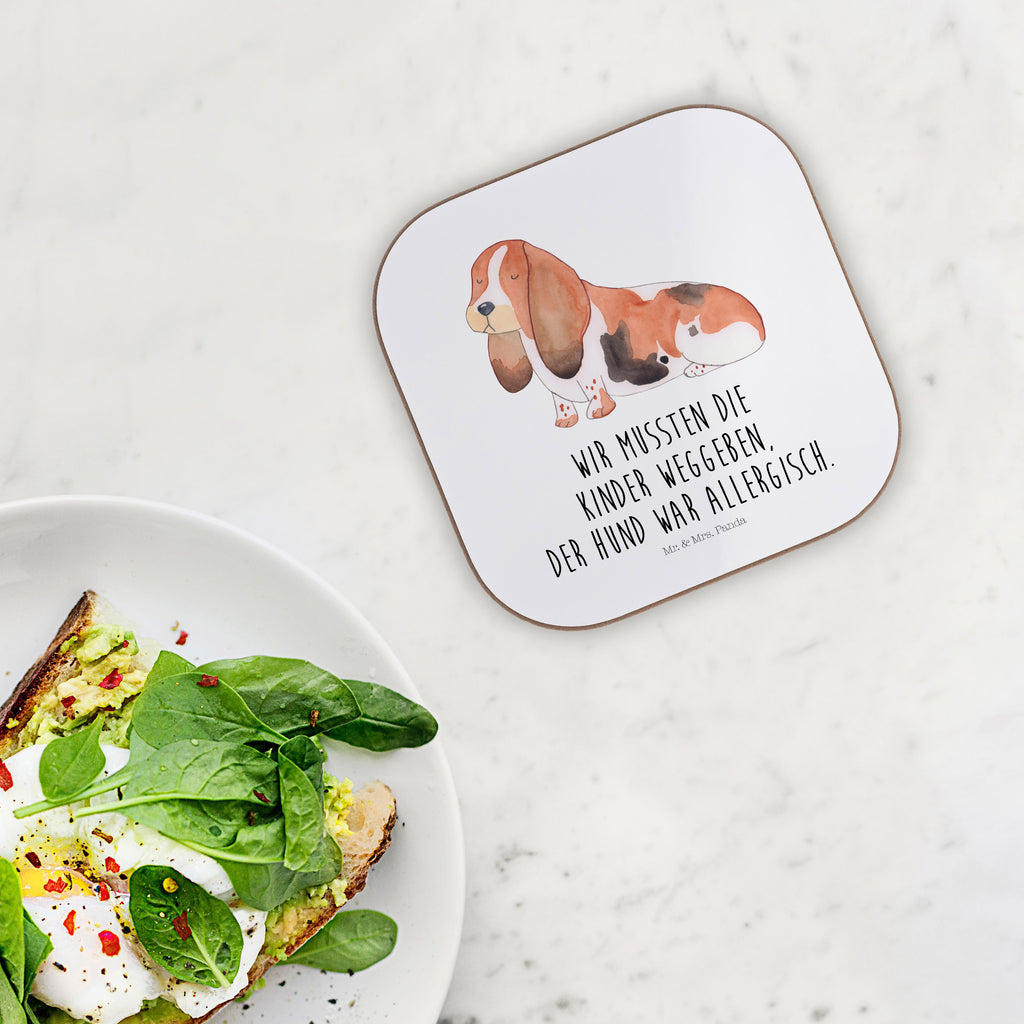 Quadratische Untersetzer Hund Basset Hound Bierdeckel, Glasuntersetzer, Untersetzer Gläser, Getränkeuntersetzer, Hund, Hundemotiv, Haustier, Hunderasse, Tierliebhaber, Hundebesitzer, Sprüche, Basset Hound, Basset, Hundeliebe, kinderlos