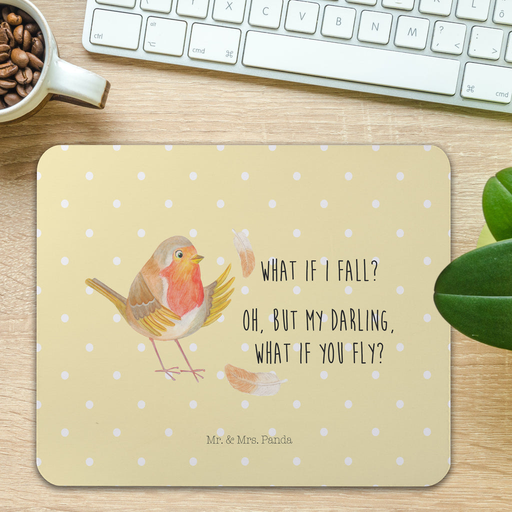 Mauspad Rotkehlchen mit Federn Mousepad, Computer zubehör, Büroausstattung, PC Zubehör, Arbeitszimmer, Mauspad, Einzigartiges Mauspad, Designer Mauspad, Tiermotive, Gute Laune, lustige Sprüche, Tiere, What if i fall, Rotkehlchen, Spruch Motivation, Spruch Mut, Vogel, Motivation Sprüche, Motivationsbilder, fliegen