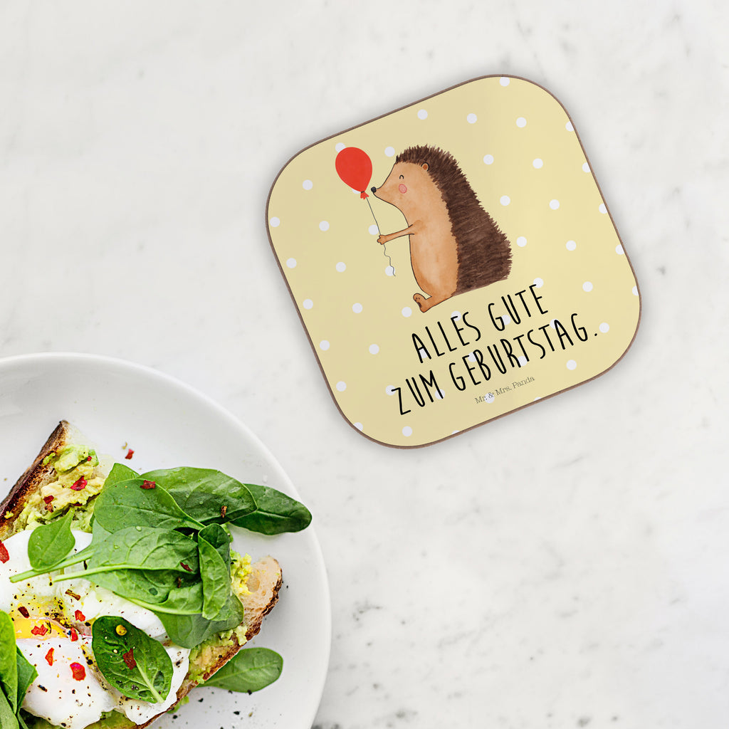 Quadratische Untersetzer Igel mit Luftballon Bierdeckel, Glasuntersetzer, Untersetzer Gläser, Getränkeuntersetzer, Tiermotive, Gute Laune, lustige Sprüche, Tiere, Igel, Geburtstag, Herzlichen Glückwunsch, Glückwunsch, Geburtstagskind, Ballon, Happy Birthday