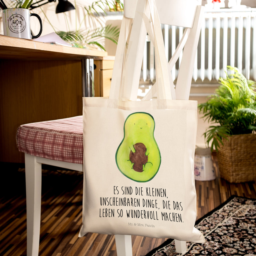 Tragetasche Avocado mit Kern Beuteltasche, Beutel, Einkaufstasche, Jutebeutel, Stoffbeutel, Avocado, Veggie, Vegan, Gesund, Avokado, Avocadokern, Kern, Pflanze, Spruch Leben