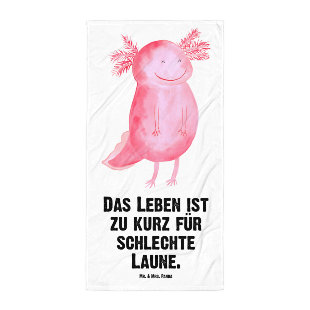 XL Badehandtuch Axolotl glücklich Handtuch, Badetuch, Duschtuch, Strandtuch, Saunatuch, Axolotl, Molch, Axolot, Schwanzlurch, Lurch, Lurche, Motivation, gute Laune