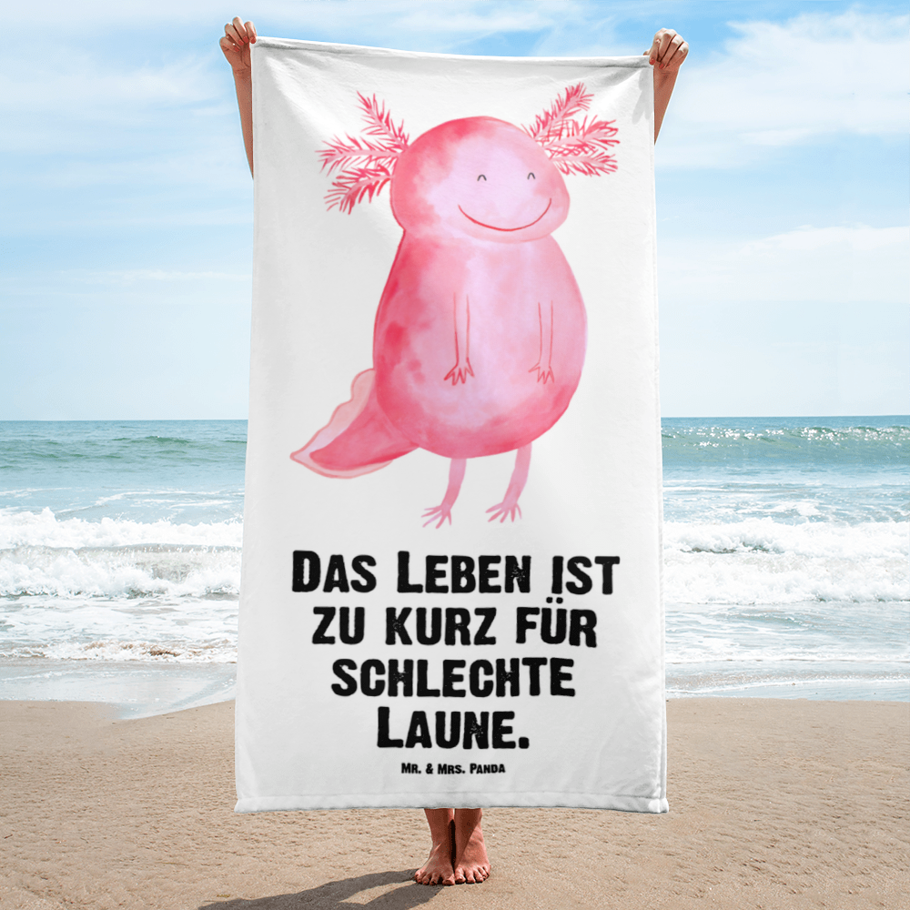 XL Badehandtuch Axolotl glücklich Handtuch, Badetuch, Duschtuch, Strandtuch, Saunatuch, Axolotl, Molch, Axolot, Schwanzlurch, Lurch, Lurche, Motivation, gute Laune