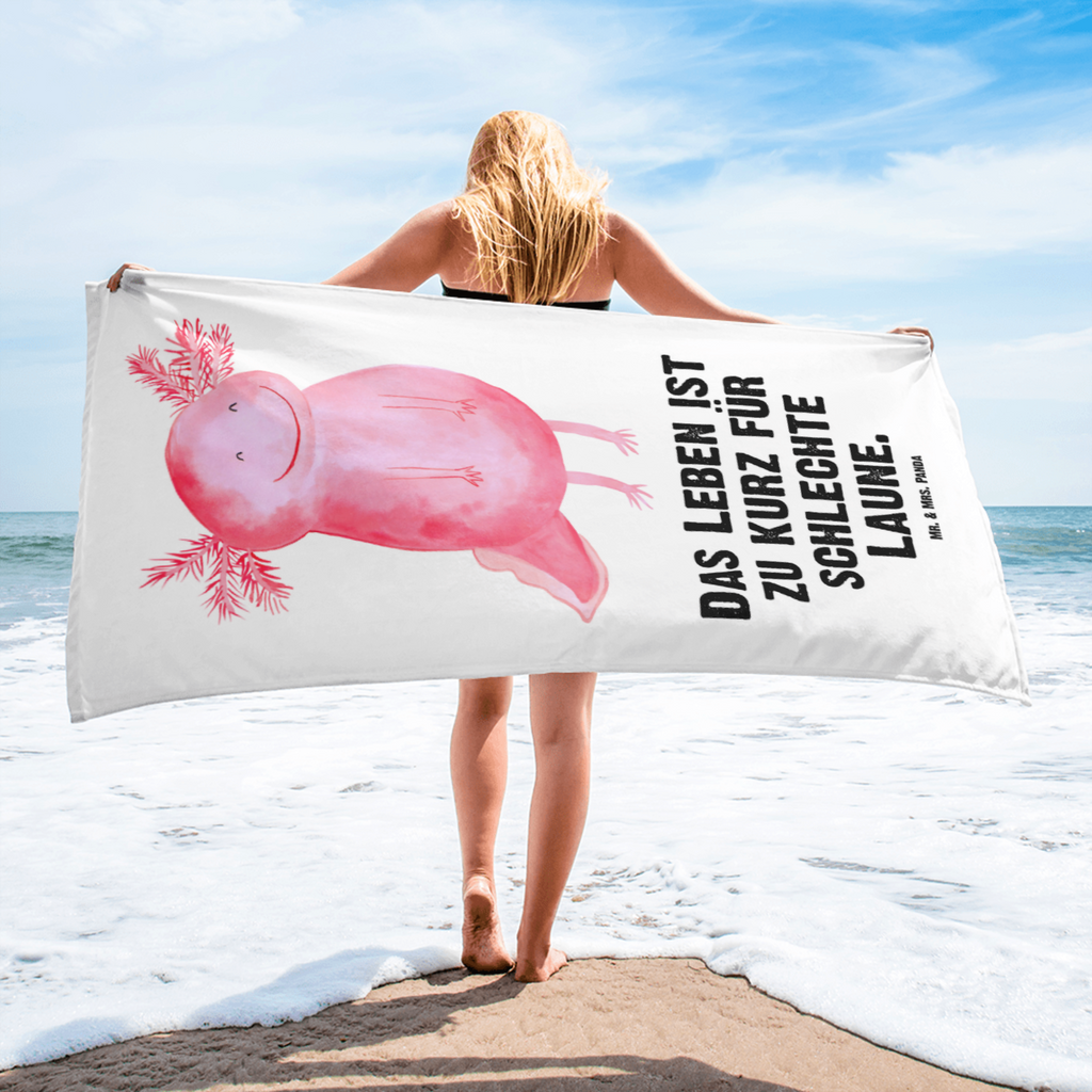 XL Badehandtuch Axolotl glücklich Handtuch, Badetuch, Duschtuch, Strandtuch, Saunatuch, Axolotl, Molch, Axolot, Schwanzlurch, Lurch, Lurche, Motivation, gute Laune