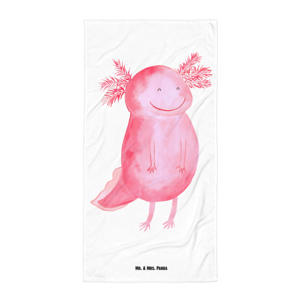 XL Badehandtuch Axolotl glücklich Handtuch, Badetuch, Duschtuch, Strandtuch, Saunatuch, Axolotl, Molch, Axolot, Schwanzlurch, Lurch, Lurche, Motivation, gute Laune