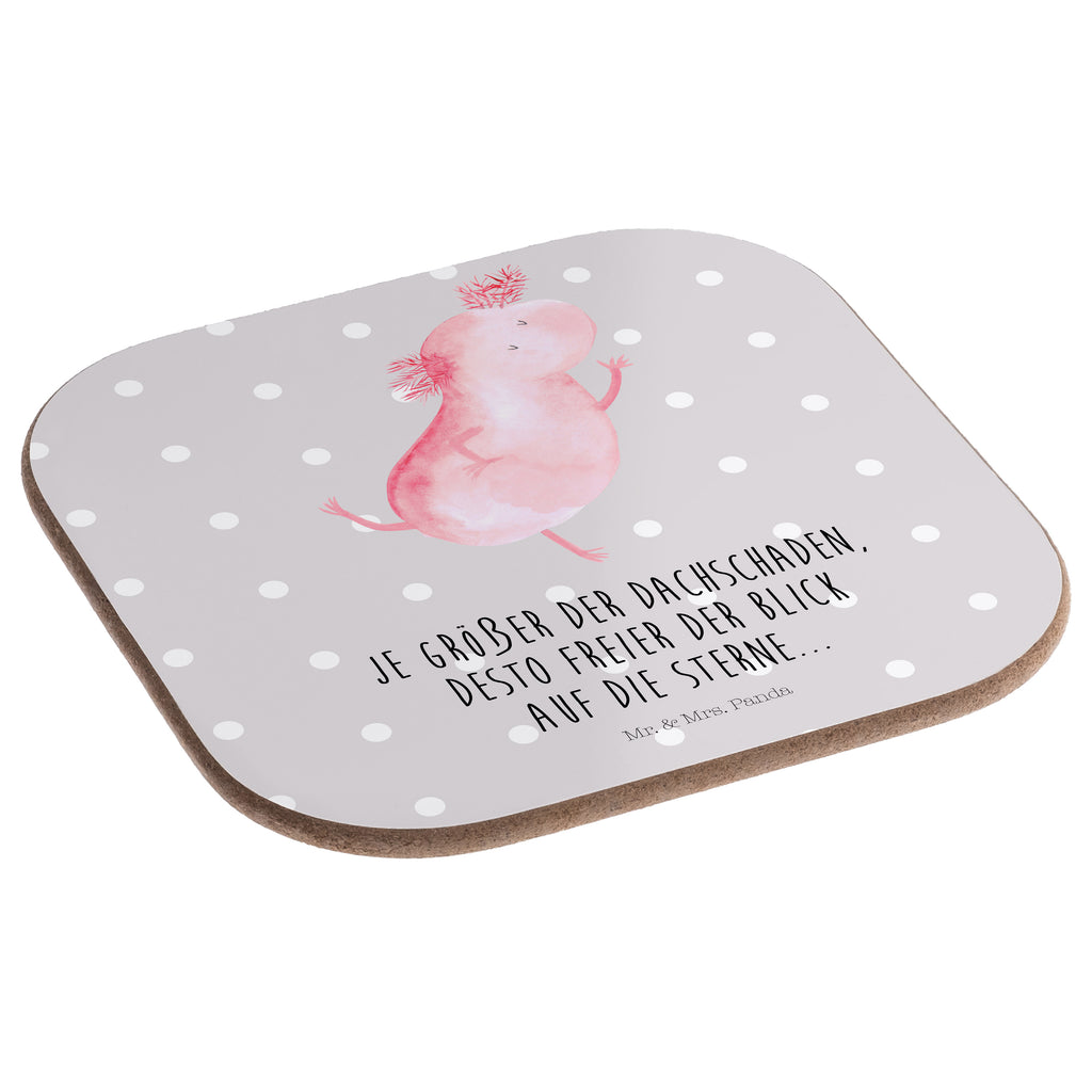 Quadratische Untersetzer Axolotl tanzt Bierdeckel, Glasuntersetzer, Untersetzer Gläser, Getränkeuntersetzer, Axolotl, Molch, Axolot, Schwanzlurch, Lurch, Lurche, Dachschaden, Sterne, verrückt, Freundin, beste Freundin