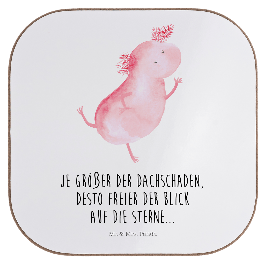 Quadratische Untersetzer Axolotl tanzt Bierdeckel, Glasuntersetzer, Untersetzer Gläser, Getränkeuntersetzer, Axolotl, Molch, Axolot, Schwanzlurch, Lurch, Lurche, Dachschaden, Sterne, verrückt, Freundin, beste Freundin